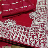 Red georgette embroidered less wrok sari with intricate designs