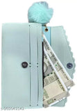 Teal satin clutch, zip closure, coin purse, with price tag