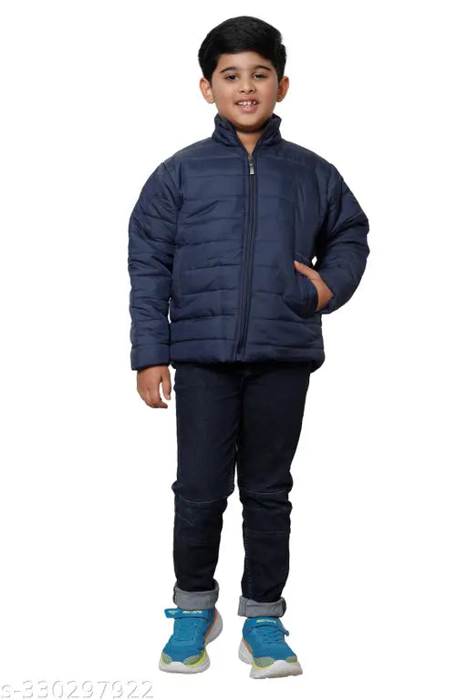 Blue KAVYA Boys solid bomber jacket, full sleeve, for winter wear, suitable for children