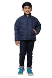 Blue KAVYA Boys solid bomber jacket, full sleeve, for winter wear, suitable for children