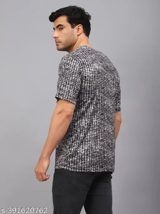 Stylish men's cotton blend checkered half-sleeve T-shirt, modern design from India