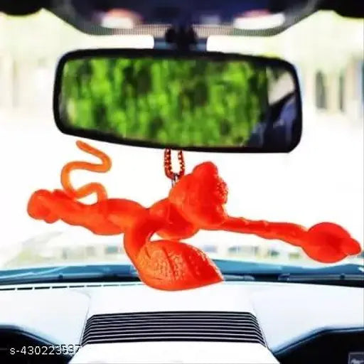 Car hanging plastic flying Lord Hanuman figurine set, Indian decorative dashboard idol for vehicles (4 pcs)