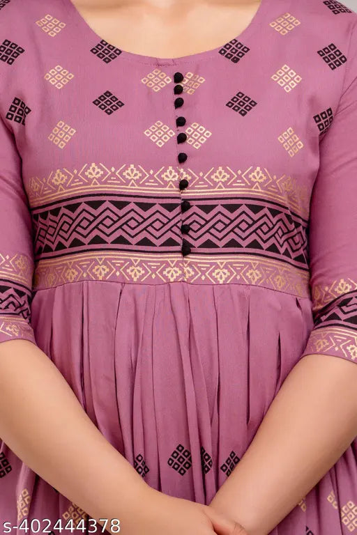Rayon printed combo kurti for women, three-quarter sleeves and flared silhouette by Aishani. Indo-western style, great for events or office wear. Made in India