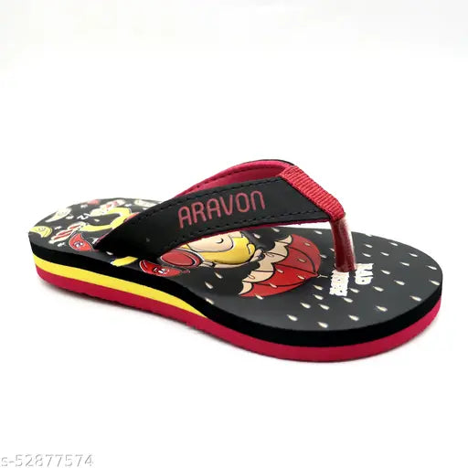 Black EVA Sole printed net slippers for kids, durable and comfortable footwear