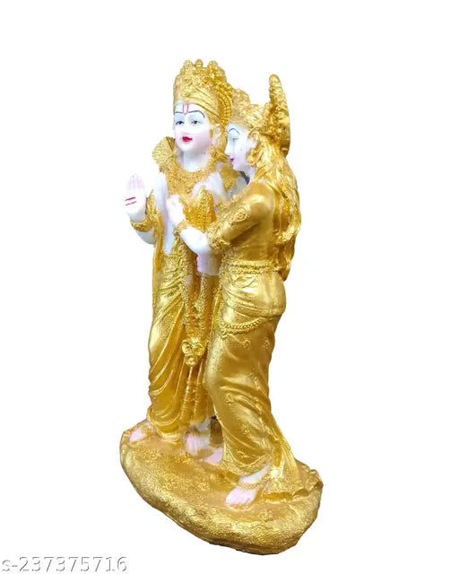 Golden Idol Ram Sita Statue, polyresin multicolor decorative showpiece for pooja and temple. Size: 23x12cm