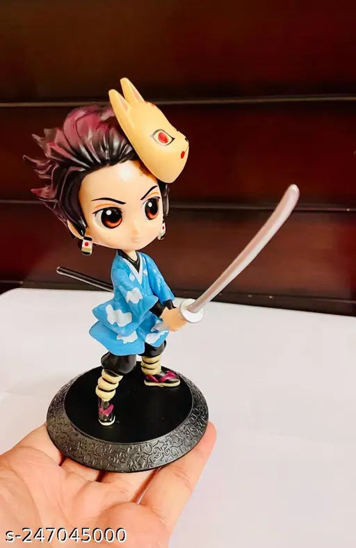 Multicolor Demon Slayer Tanjiro Kamado action figure, 15cm tall PVC figurine with mask, Indian-made collectible on display