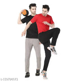 Black and red polyester men's active T-shirt combo for stylish partywear