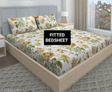100% Cotton Blend Elastic Fitted Bedsheets with 2 King Size Pillow Covers | Double Bed with All Around Elastic 280 TC Supersoft | King Size - 72x78+10 inches