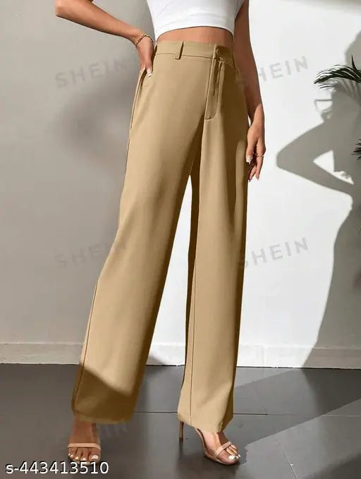 Tan formal trousers with straight fit, cropped length