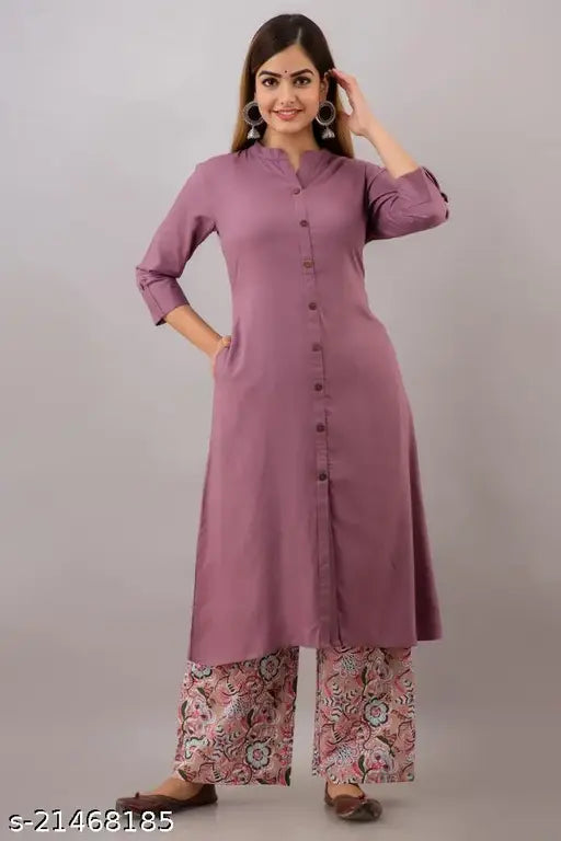 Women's rayon a-line kurta palazzo set by MAUKA, solid design with side pockets on both pieces, latest fashion from India