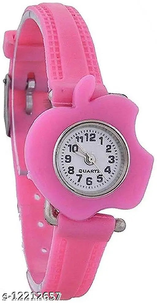 Pink watch with multicolored strap