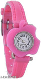 Pink watch with multicolored strap
