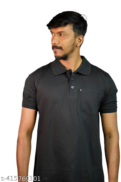 Mens solid short sleeve cotton polo t-shirt, regular fit for casual office wear or gifting, premium quality from India