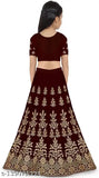 Multi-colored taffeta satin lehenga choli, semi-stitched with intricate embroidery, net dupatta. Traditional yet versatile partywear for 2-15 years