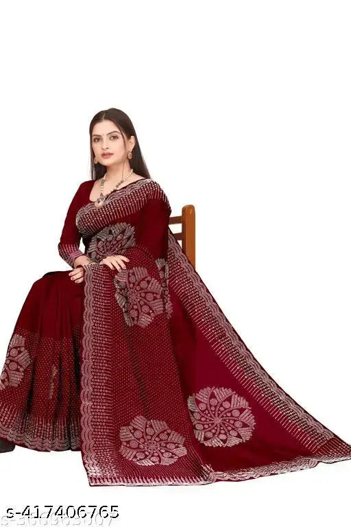 Red and gold traditional fancy Georgette saree with diamond pattern
