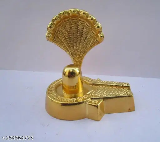 Metal Shiva Shiv Shankar Linga, gold-toned shivling statue, intricately detailed, ideal for home temple worship, dimensions: 7cm x 7cm x 6cm