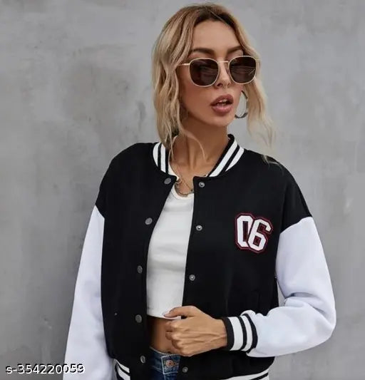 Stylish fleece colorblocked winter jacket for women, size S (26in bust, 18in length)