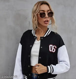 Stylish fleece colorblocked winter jacket for women, size S (26in bust, 18in length)