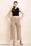 Cotton blend four-pocket cargo pants for women and girls, solid color style with trendy bell bottoms