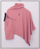 Peach polyester trendy men's t-shirt with Chinese collar, printed pattern on short sleeves. Men's modern fashion half sleeve shirt, size M (39in chest x 27in length). Made in India