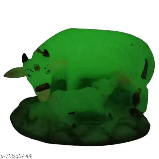Marble polystone Kamdhenu Cow and Calf statue, 12cm Radium Cow for home decor