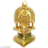 Brass antique Varahi Deepam figurine - intricately encarved Indian god idol with boar face & human body, holding weapons, seated on decorative base