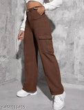 Brown denim cargo pants with wide legs