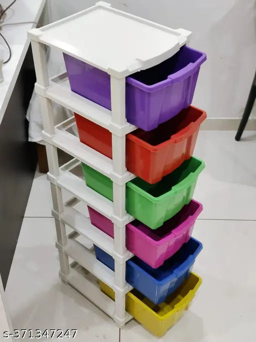 Multicolor storage organizer 6x1xl with various compartments and containers
