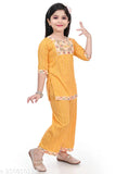 Striped rayon 3/4 sleeve kurtis and palazzo set for kids, Indian party and casual wear