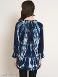 Blue white viscose rayon slub shirt, printed net tie-dye design, long sleeves, Indian origin