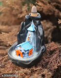 Handcrafted resin miniature Kedarnath temple, incense holder with smoke cones, Indian artifact showpiece (10cmL x 12cmH x 8cmB)