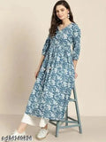 Blue patterned kurta with long sleeves and bottom wear