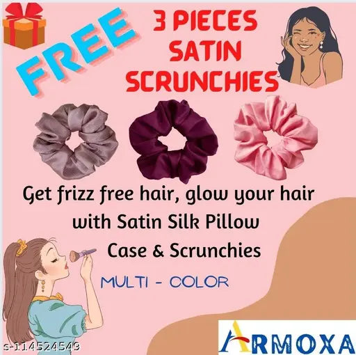 Silk satin night sleep cap with free hair care scrunchies. Black color