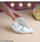 White resin sleeping angel statue with wings, ideal for living room decor or mantel shelf, 43 inches tall