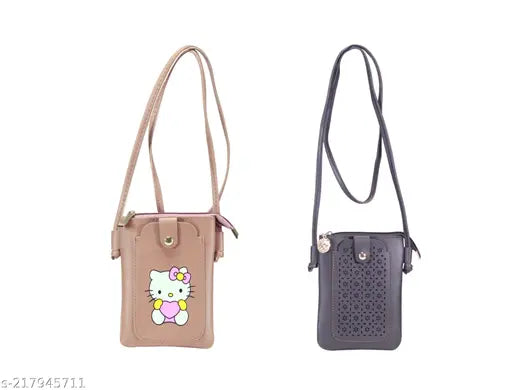 Mobile pouch in a combo design, black and pink fabric with multiple pockets