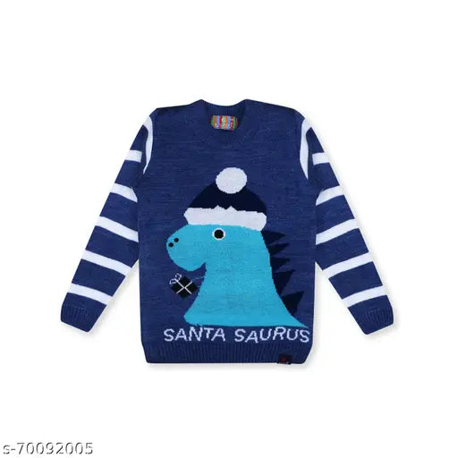 Knitco wool sweater for infant & kids with dinosaur Santa fun frolic design, long sleeves, printed pattern on 0-6M size