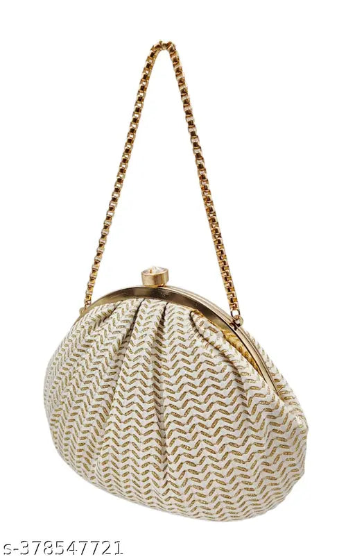 Cream clutch with zipper and gold trim