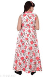 Coral cotton ethnic gown for girls (3-15 years), vibrant floral print, imported quality