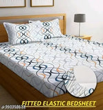 Cotton blend, superfine geometric radhey fitted bedsheet with 2 pillow covers, ideal for adults in mild winter, made in India