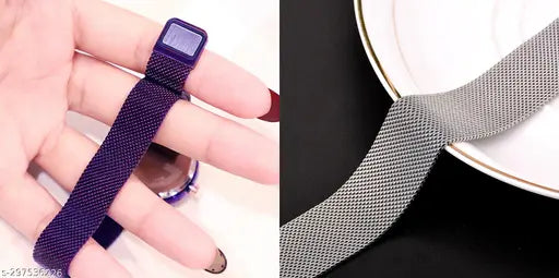Magnetic chain watch strap, Classy analog watch with black hands and white face