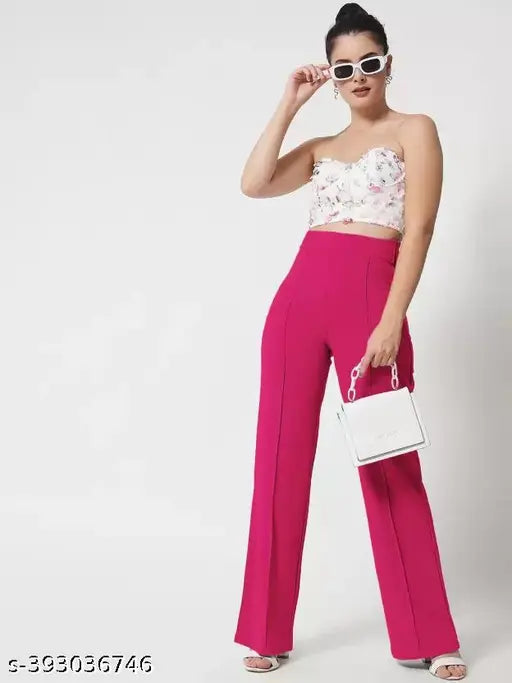 Elegant cotton blend high-waisted bellbottom pants combo - 2 pairs for women's fashion