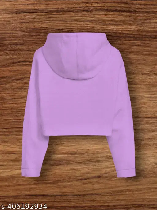 Purple cotton blend colorblocked BTS girl drawstring long sleeve croptop hoodie for kids, perfect for casual outfits