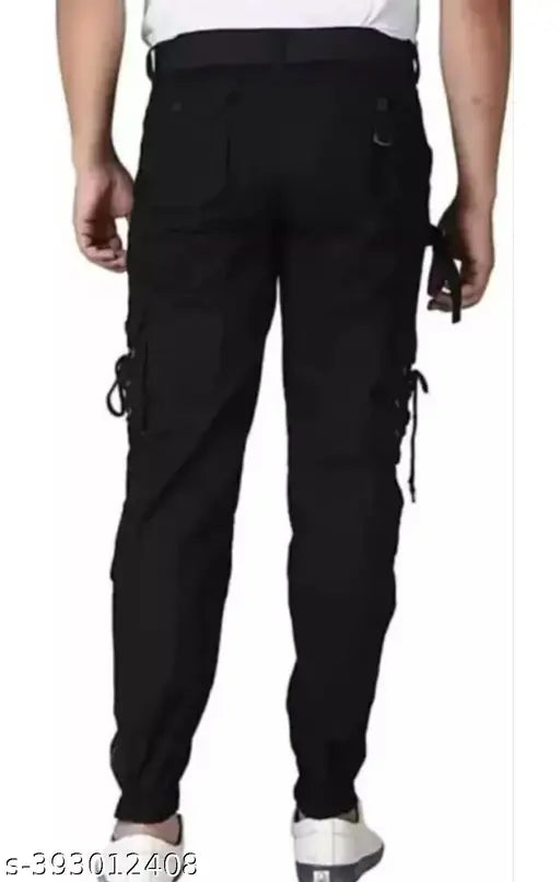 Black cotton blend cargo jeans by Flaying Men for men's fashion, size 28/30/32/34, 1 pair on display