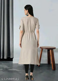 Womens slub cotton printed long-sleeved kameez with V-neck and side pockets