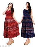 Multicolor Rajasthani printed cotton maxi dress, free size with 44 inch bust, Indian fashion