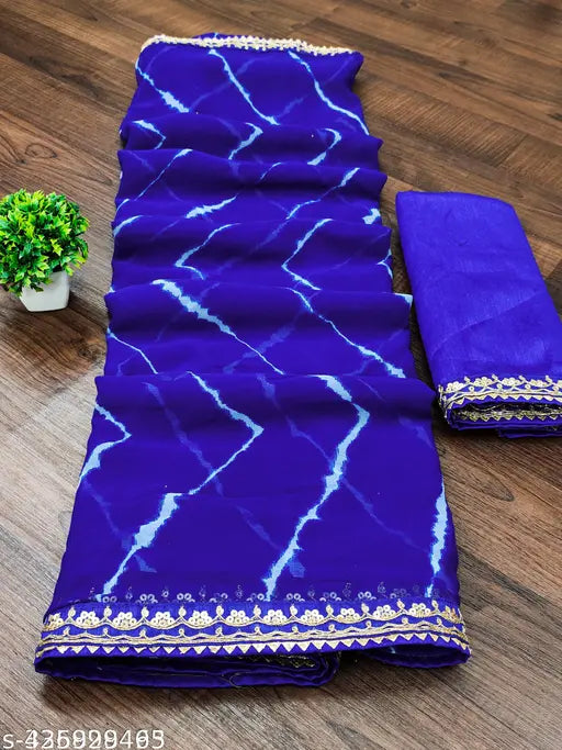Blue embroidered lehenga saree with mill print and white swirls, silk base