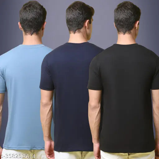 Multicolor men's printed cotton tees (pack of 3), perfect for casual looks, round neck half sleeves