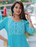 Rayon Trandy Firogi printed kurtis with three-quarter sleeves, traditional Firogi print and buttons, Indian women's fashion