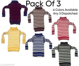 Multicolor woolen lining highneck kids pack of 3 - Striped long sleeve wool jumpers, 9-12M, 12-18M, 18-24M, India