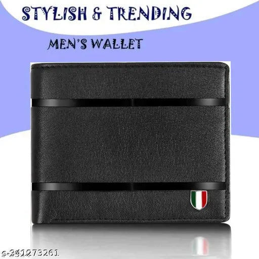 Black PU leather men's wallet, slim design, 3 card slots, travel-friendly formal accessory